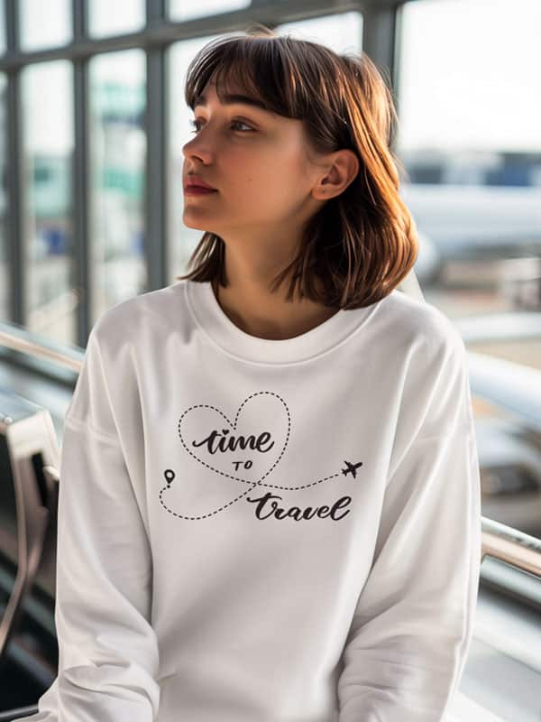 Time to travel comfy sweater voorkant print