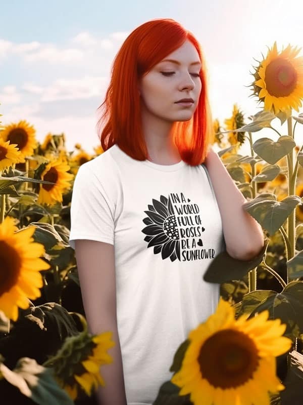 In a World Full of Roses Be a Sunflower T-Shirt katoen
