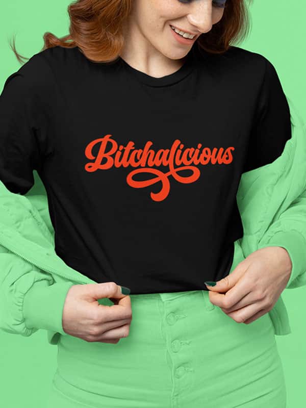 Bitchalicious t shirt zwart met rode print